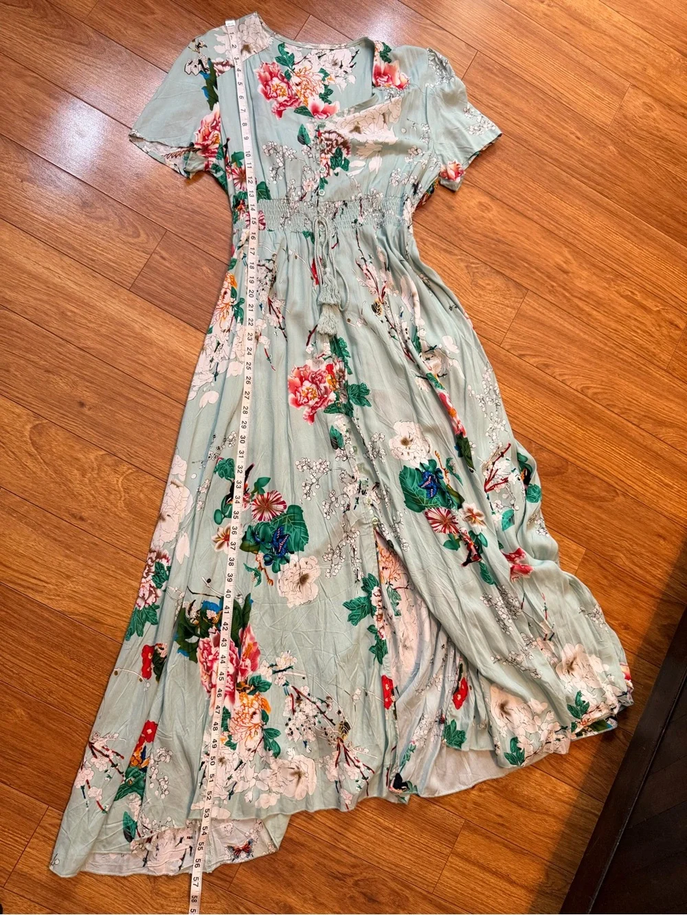 SHEIN Mint Green Floral Maxi Dress with Tie Waist
